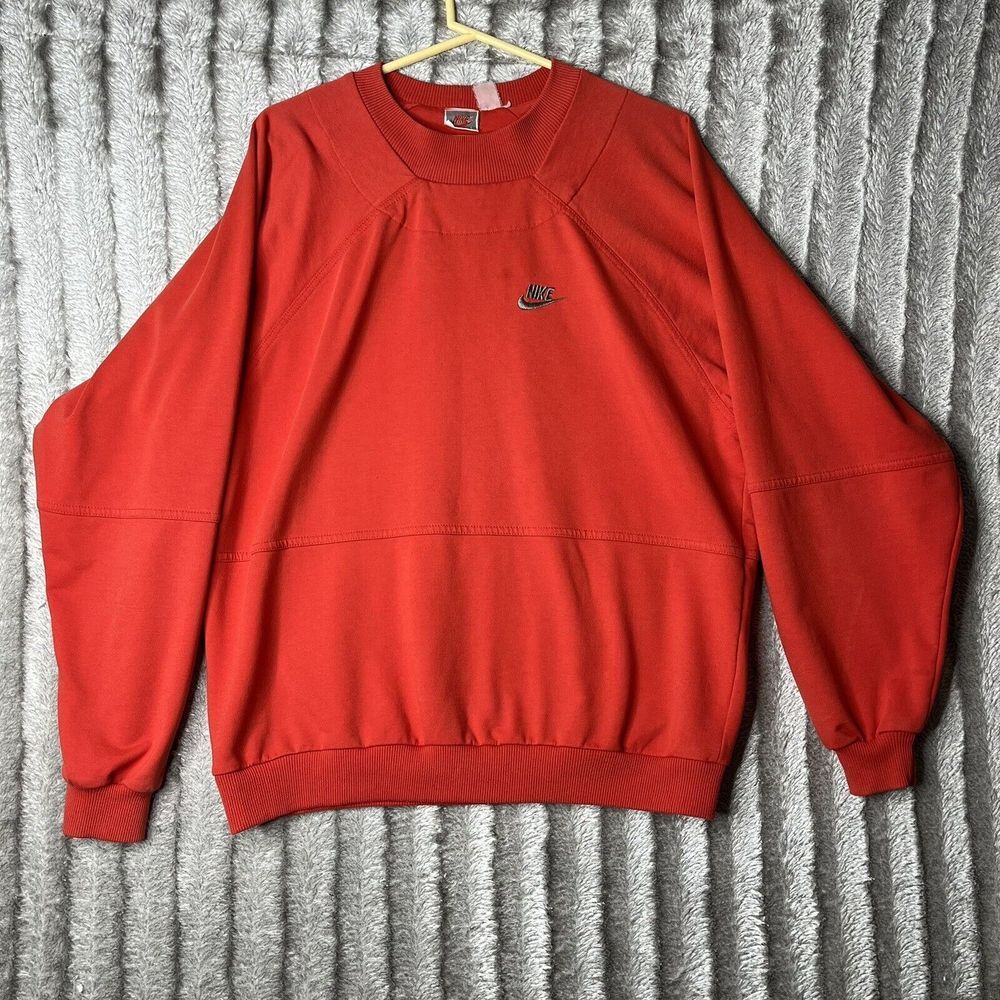 Vintage Nike Pullover Sweatshirt Red Adult L Gray Embroidered Logo